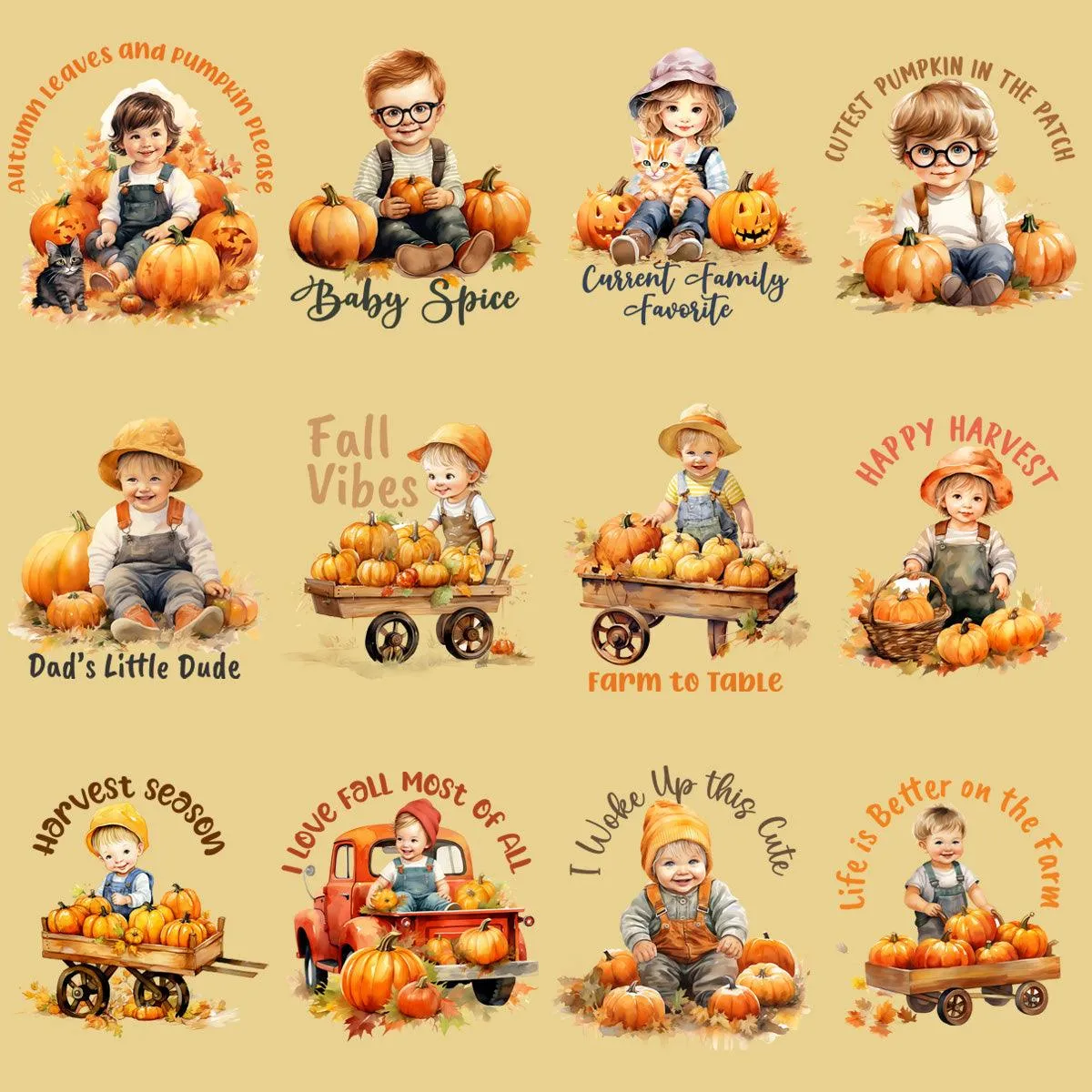 23 Cute Fall Baby On The Farm Designs Bundle PNG