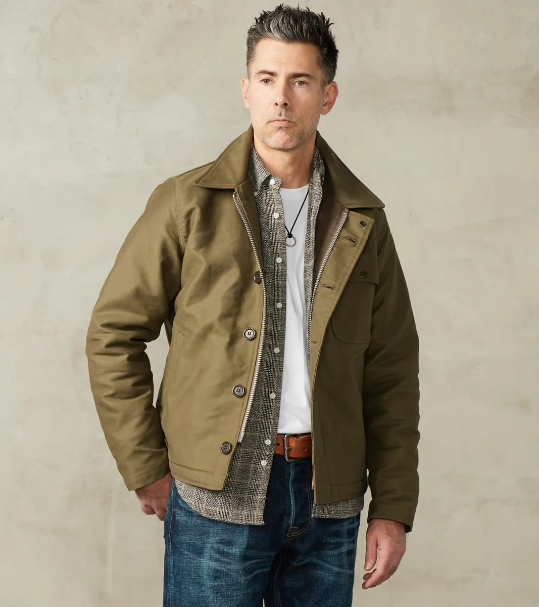 45-GRN - A2 Deck Jacket - 14oz Army Green Oiled Whipcord