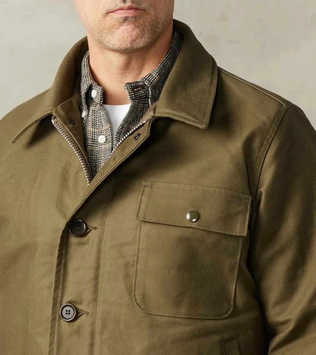 45-GRN - A2 Deck Jacket - 14oz Army Green Oiled Whipcord