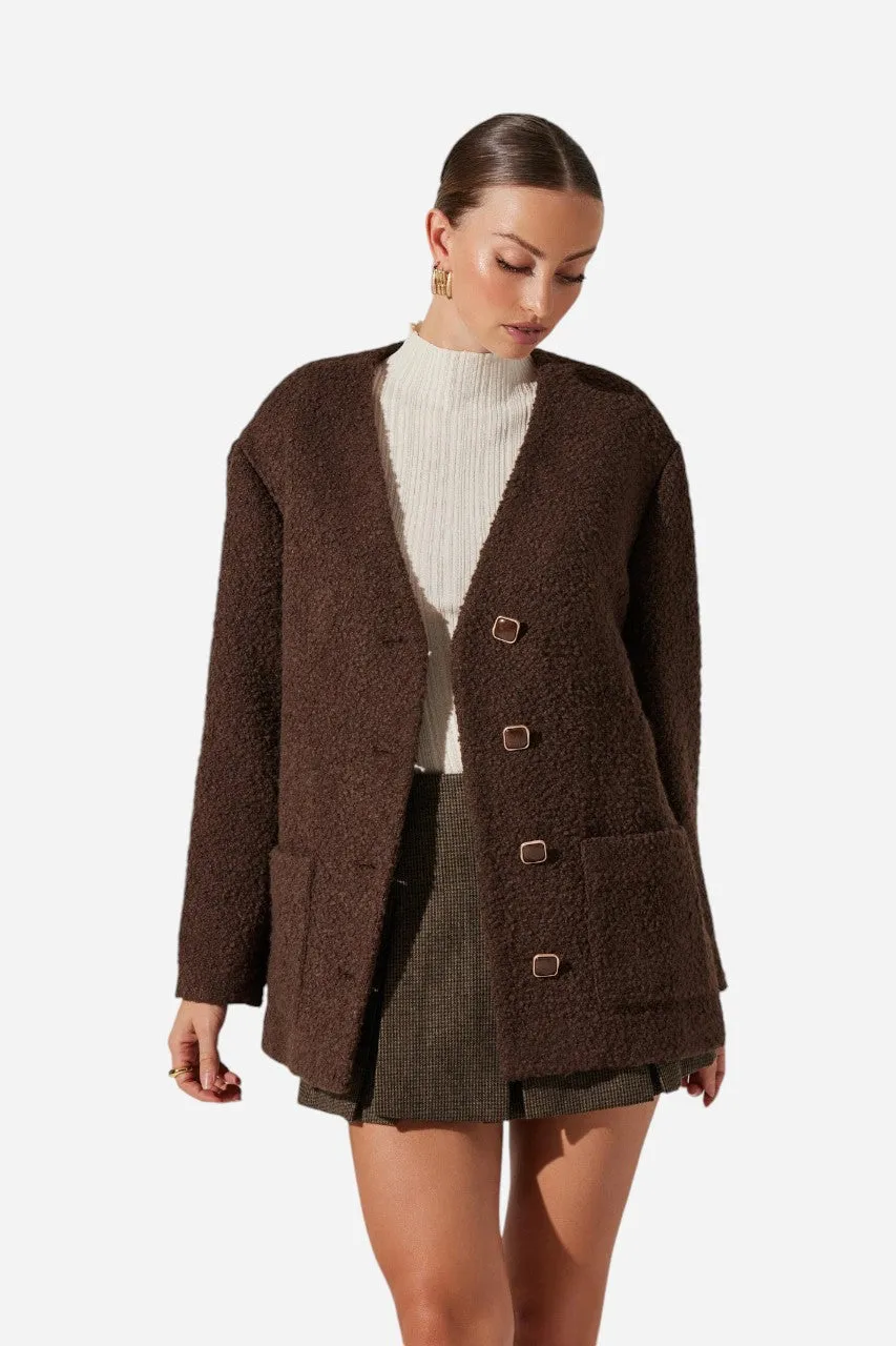 ASTR the Label Maidy Boucle V-Neck Coat Brown