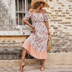 Bari Off Shoulder Flower Print Dresses