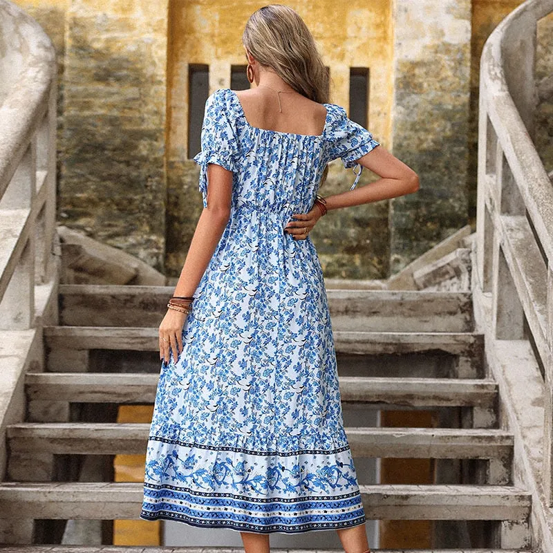 Bari Off Shoulder Flower Print Dresses