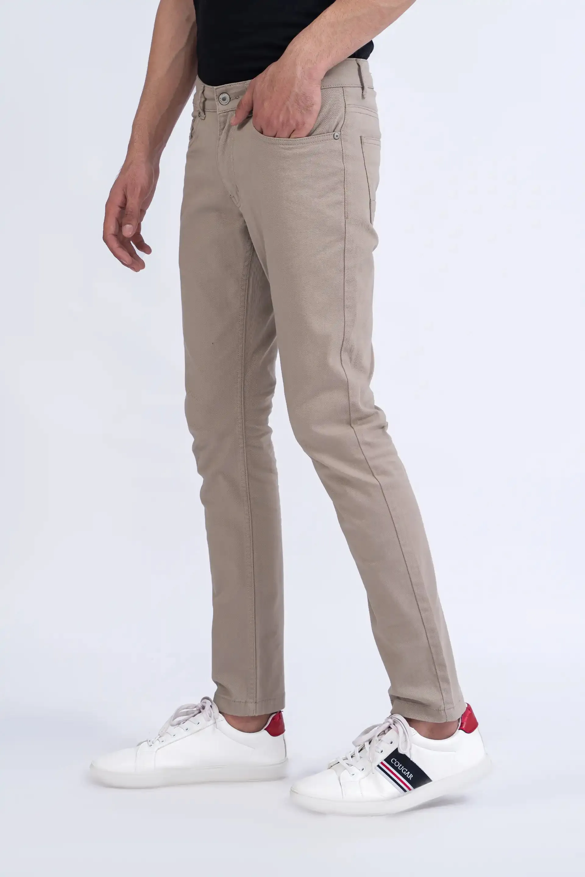 Beige Slim Fit 5 Pocket Pants