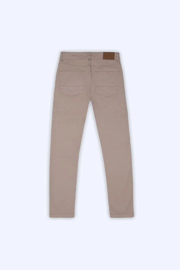 Beige Slim Fit 5 Pocket Pants