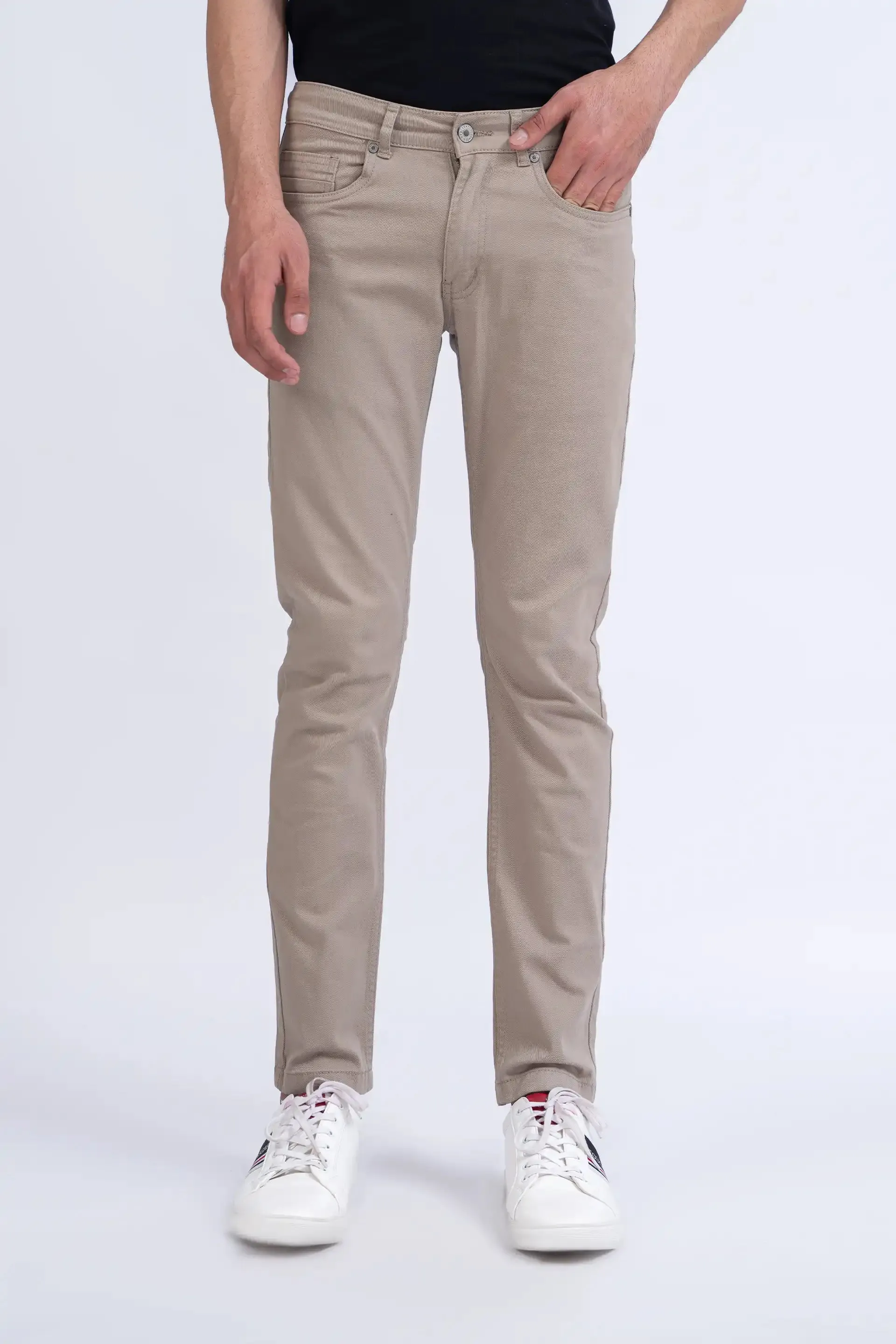 Beige Slim Fit 5 Pocket Pants