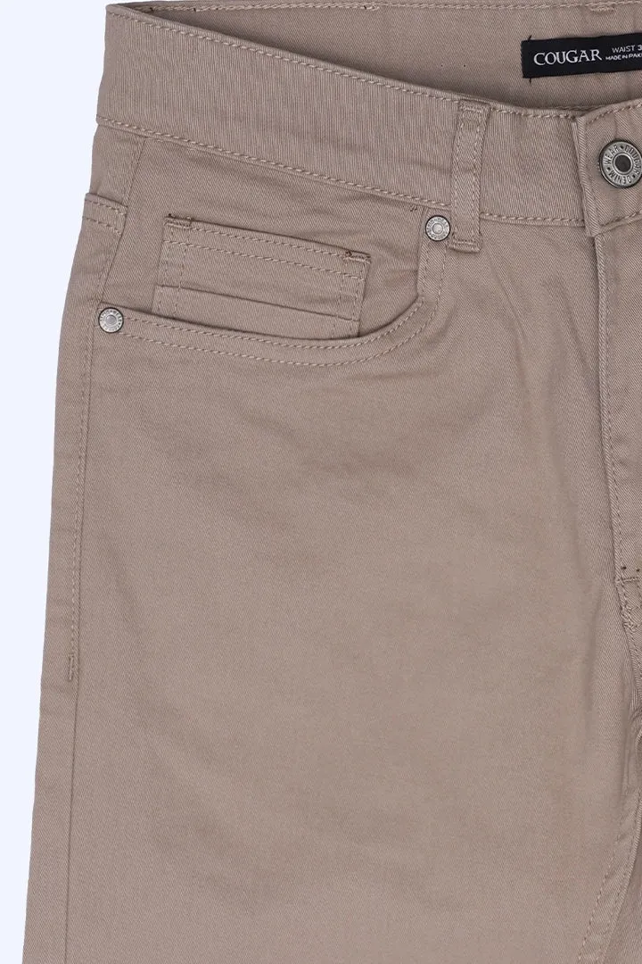 Beige Slim Fit 5 Pocket Pants