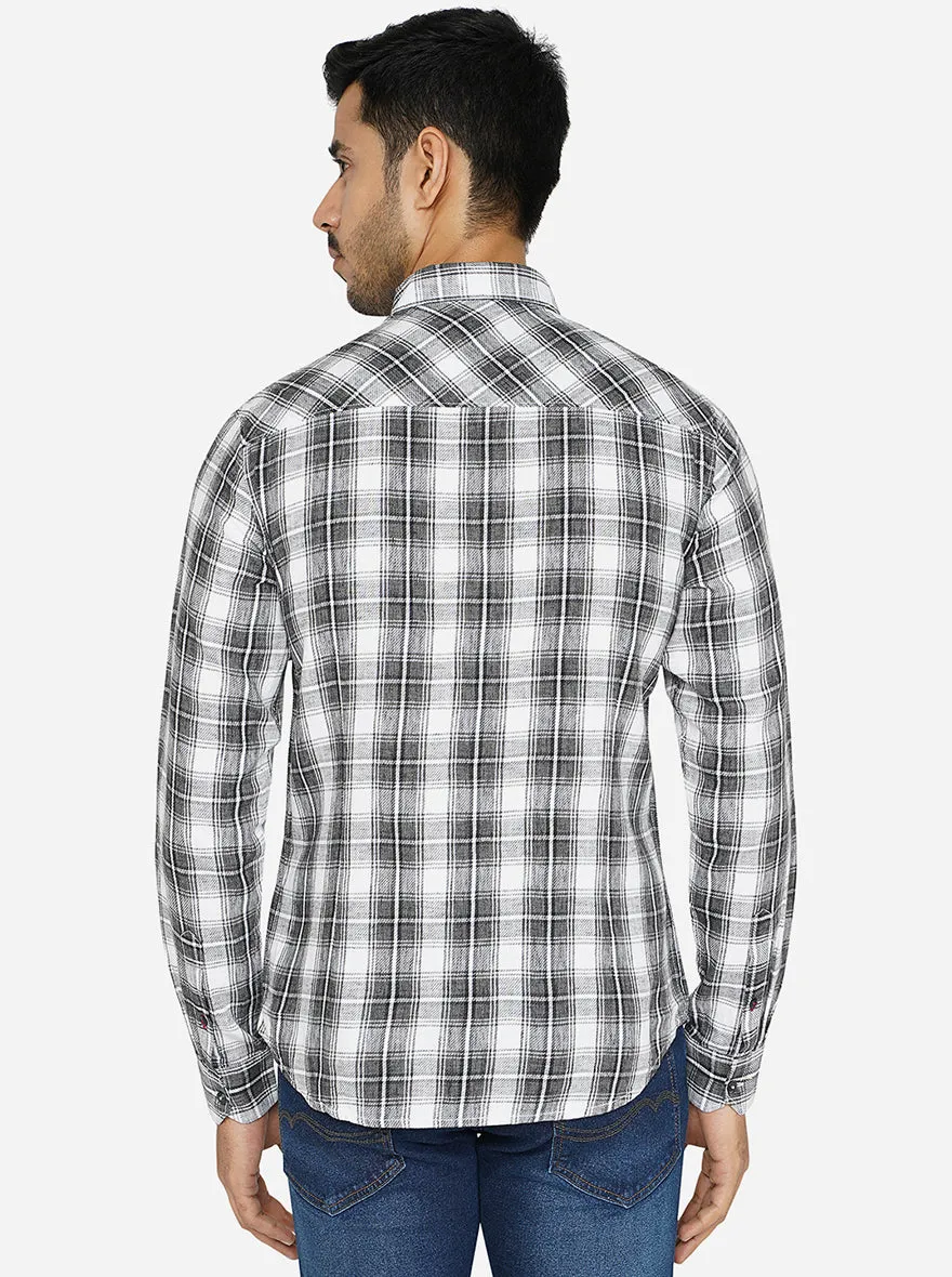 Black Checked Slim Fit Semi Casual Shirt | Greenfibre