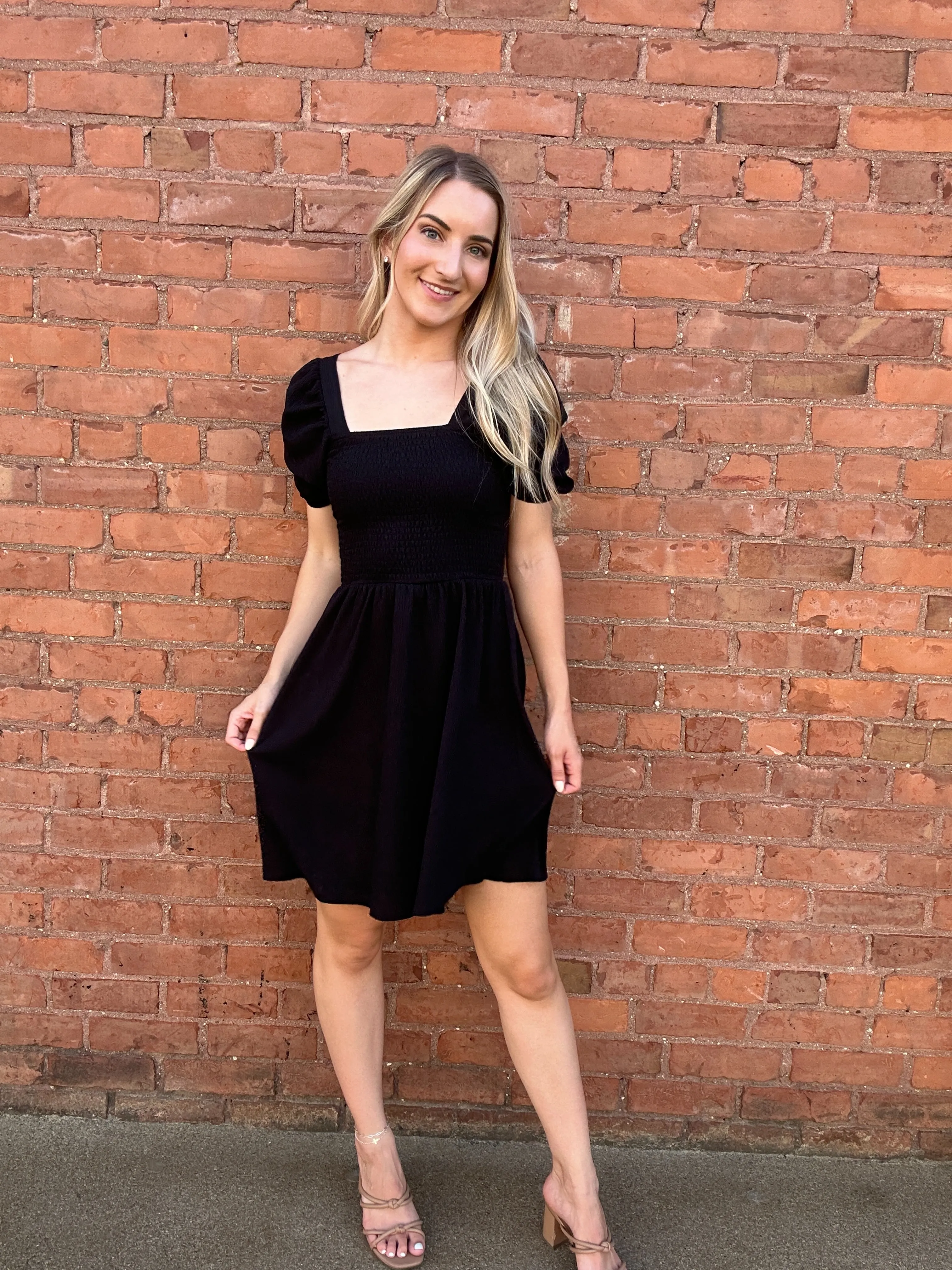 Blakely Black Smocked Dress