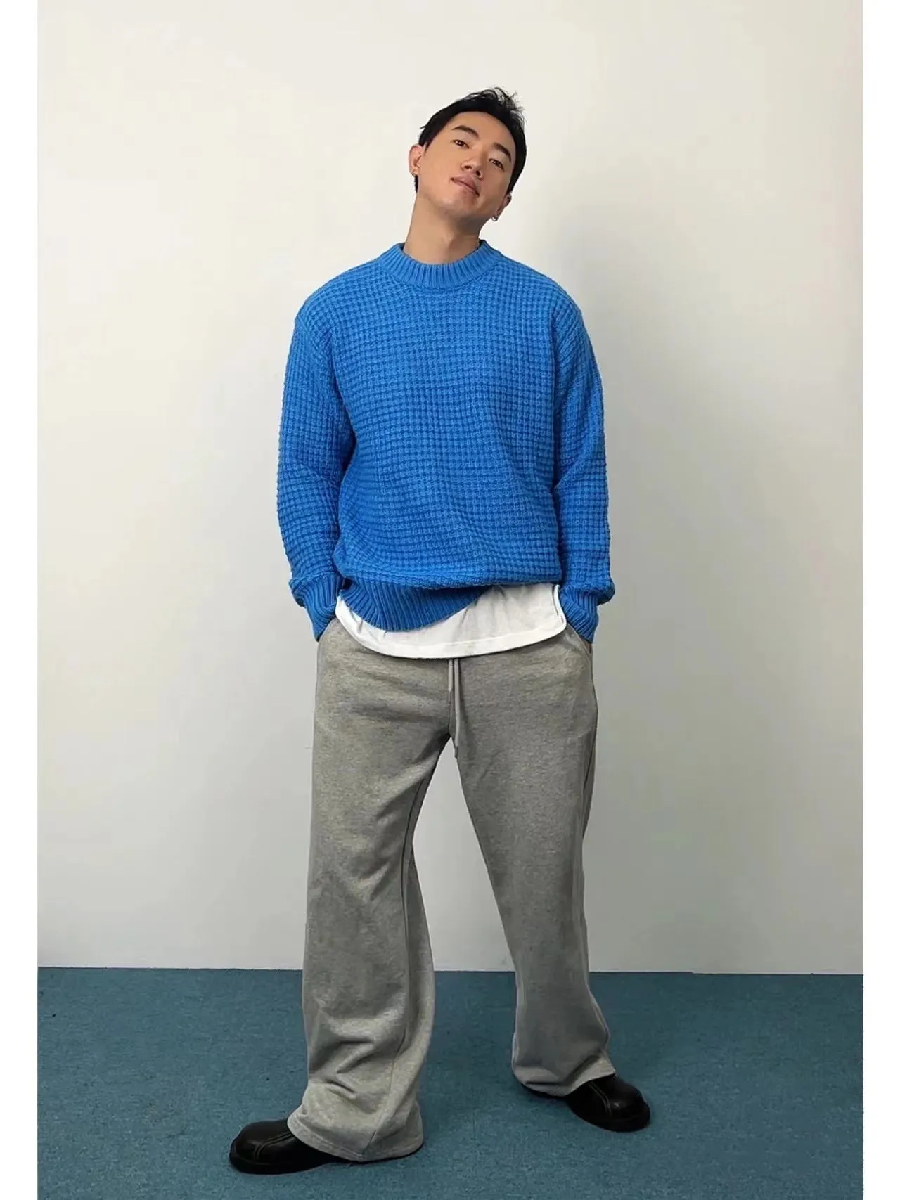 Blue knitting sweater