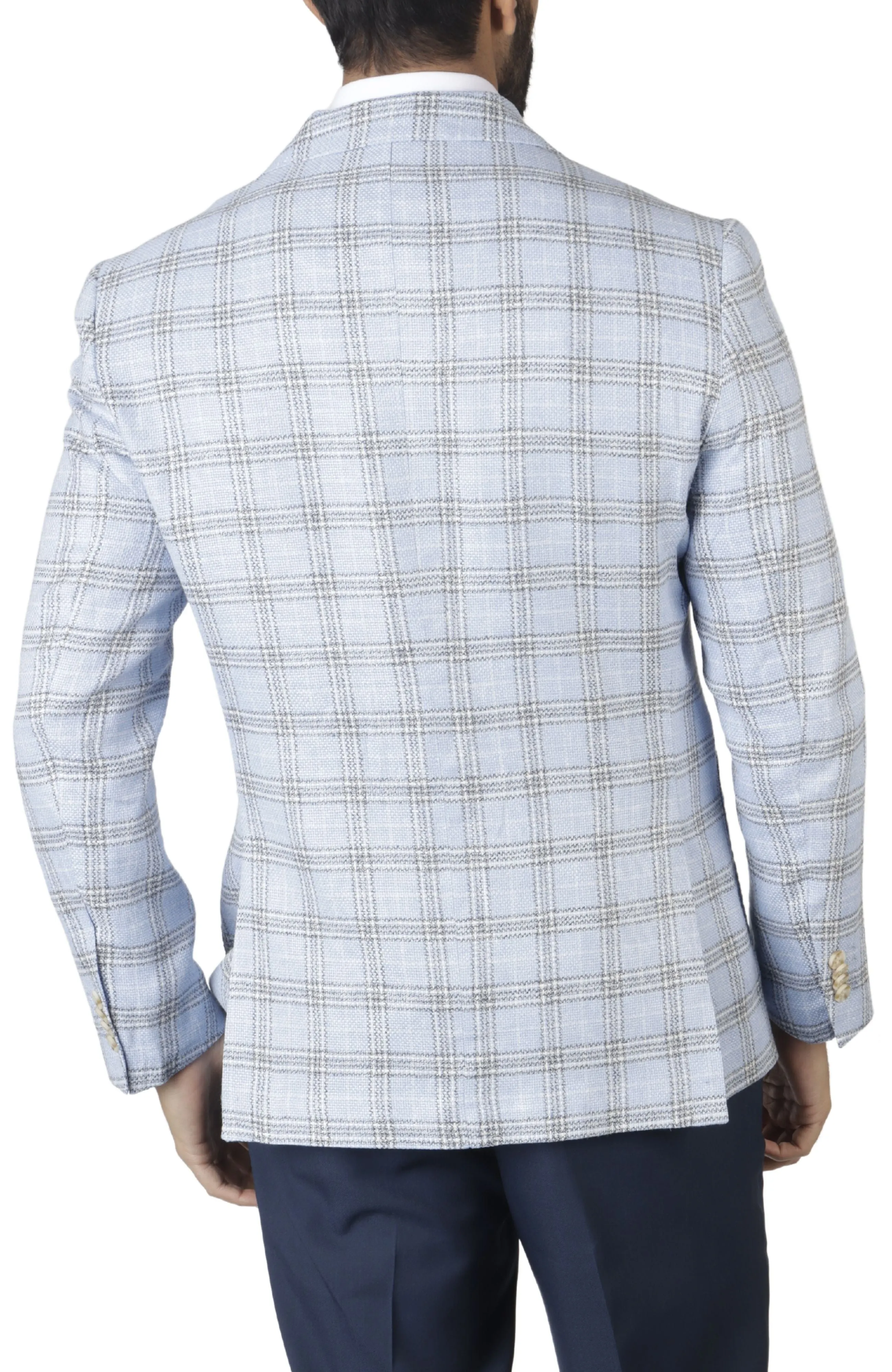 Blue Plaid Textured Sport Coat