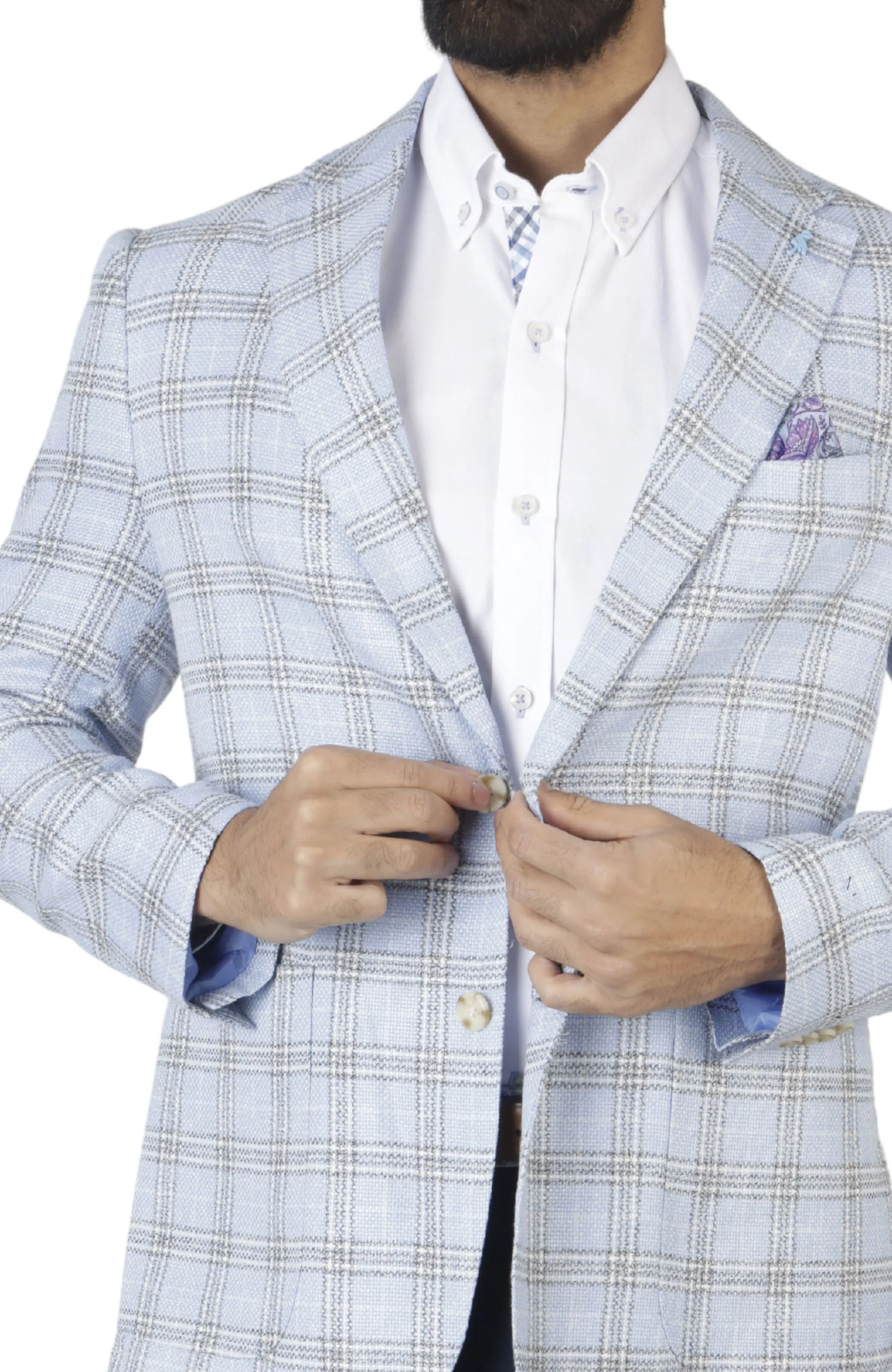 Blue Plaid Textured Sport Coat