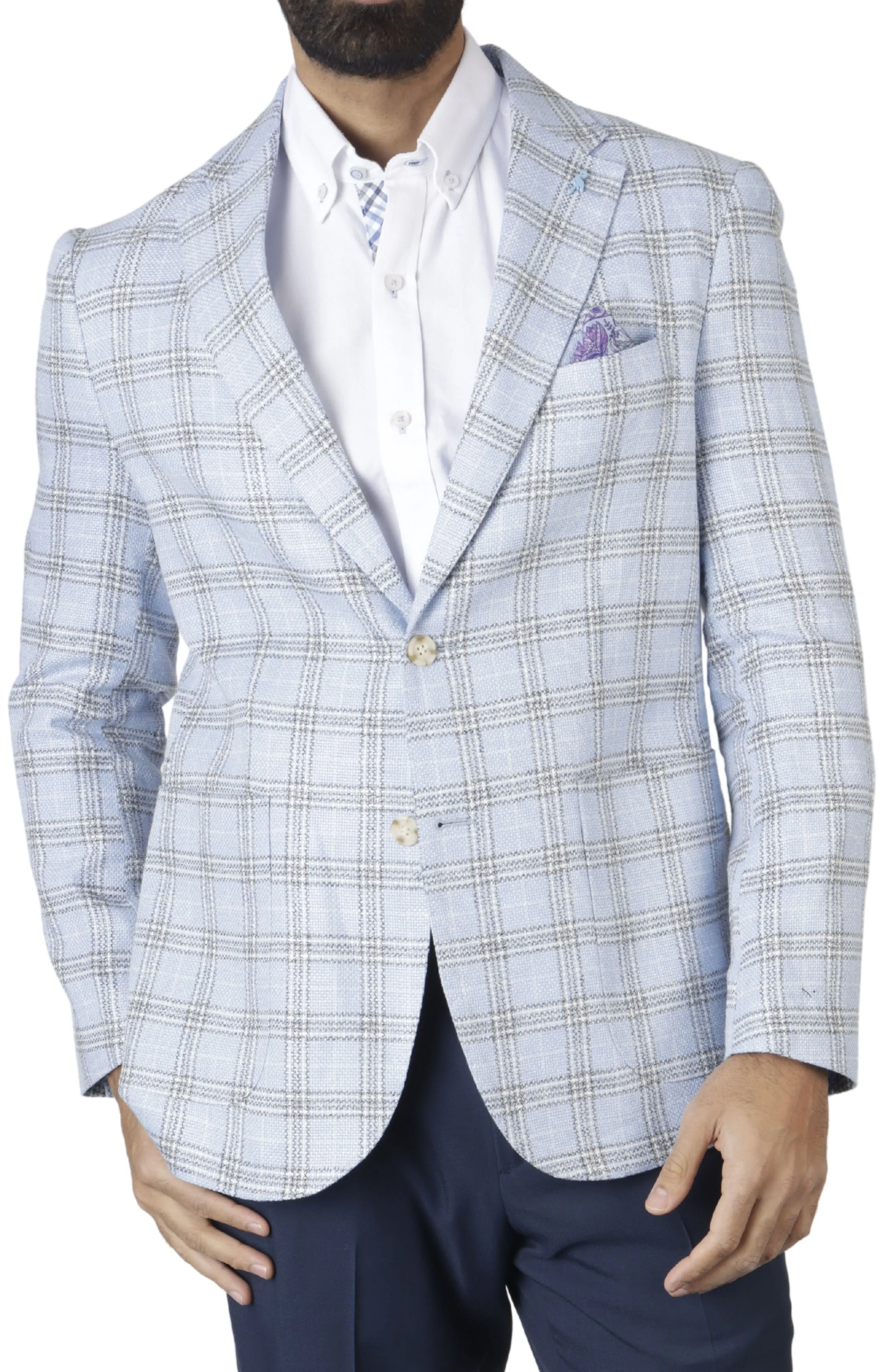 Blue Plaid Textured Sport Coat