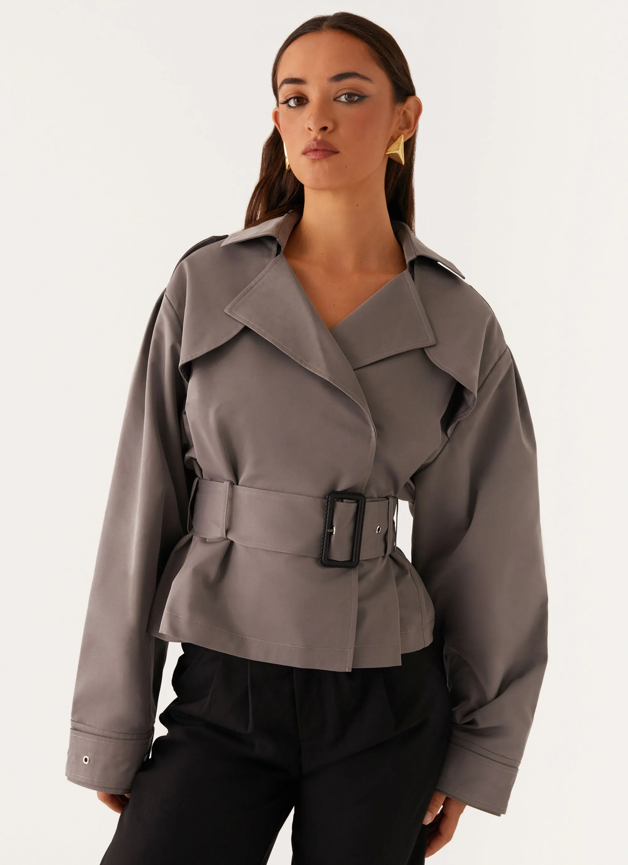 Boston Cropped Trench Coat - Charcoal