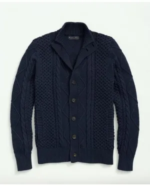 Brooks Brothers Men's Cotton Stand Collar Aran Knit Cardigan Navy