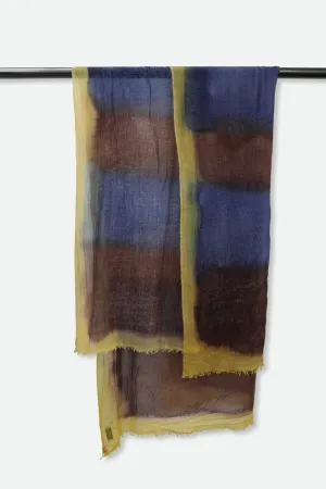 BROWN BLUE STRIPE SCARF IN HAND DYED CASHMERE