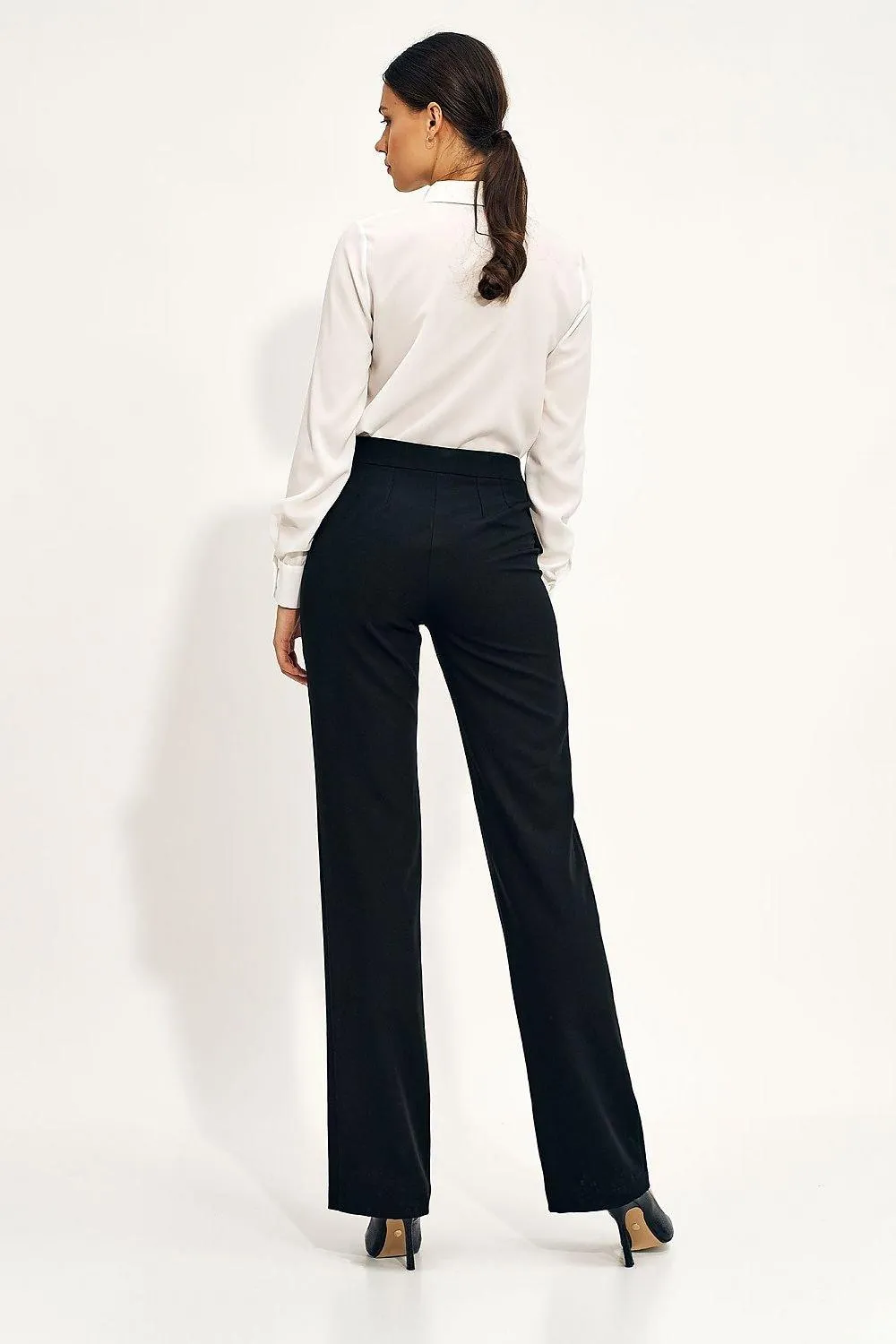 Chic High-Waisted Wide Leg Trousers with Stylish Button Accents