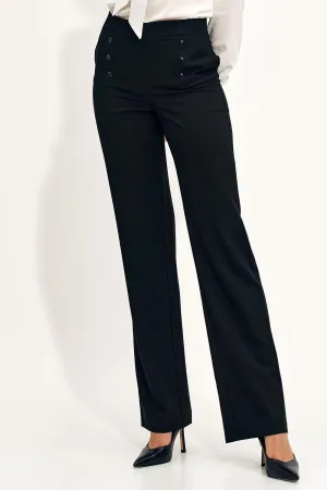 Chic High-Waisted Wide Leg Trousers with Stylish Button Accents