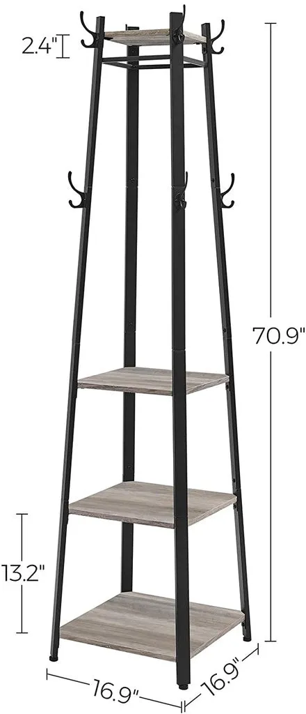 Coat Rack Stand with 3 Shelves Industrial Greige