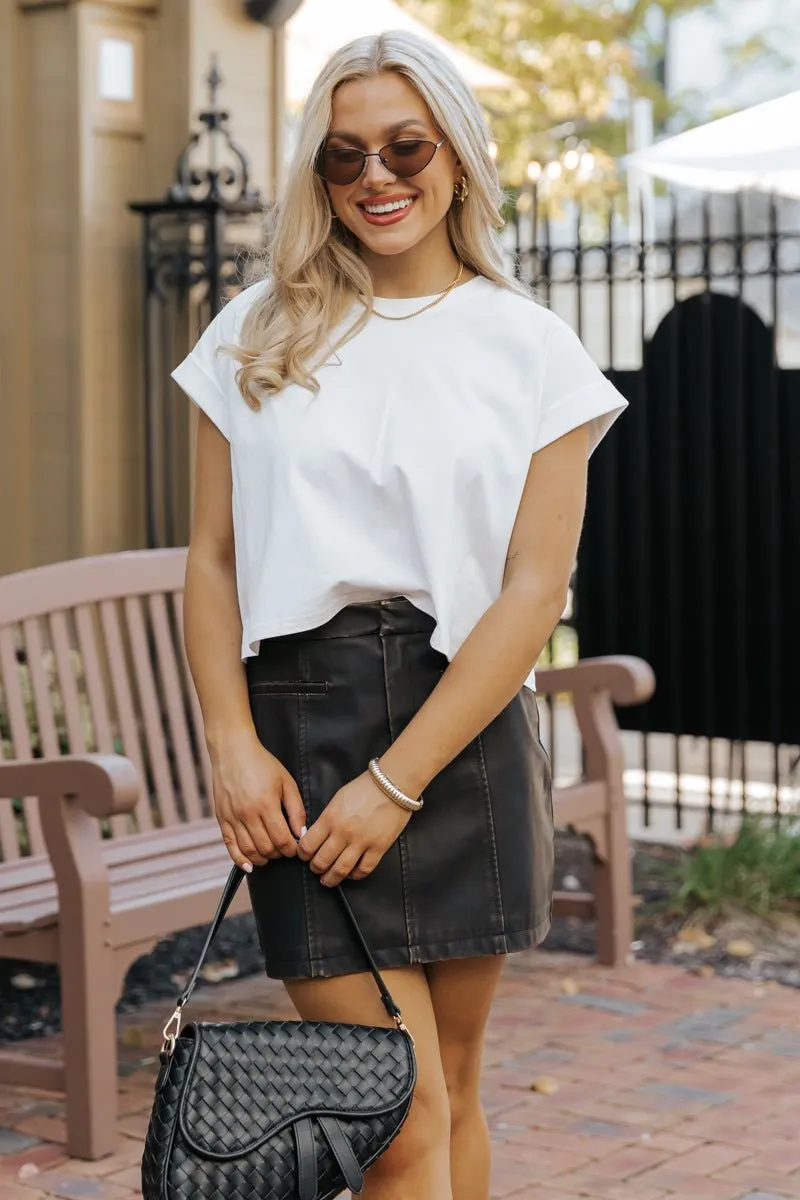 Dark Brown Faux Leather Mini Skirt - FINAL SALE