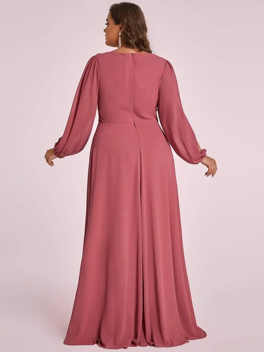 Deep V Neck Long Wedding Guest Dress with Long Sleeves