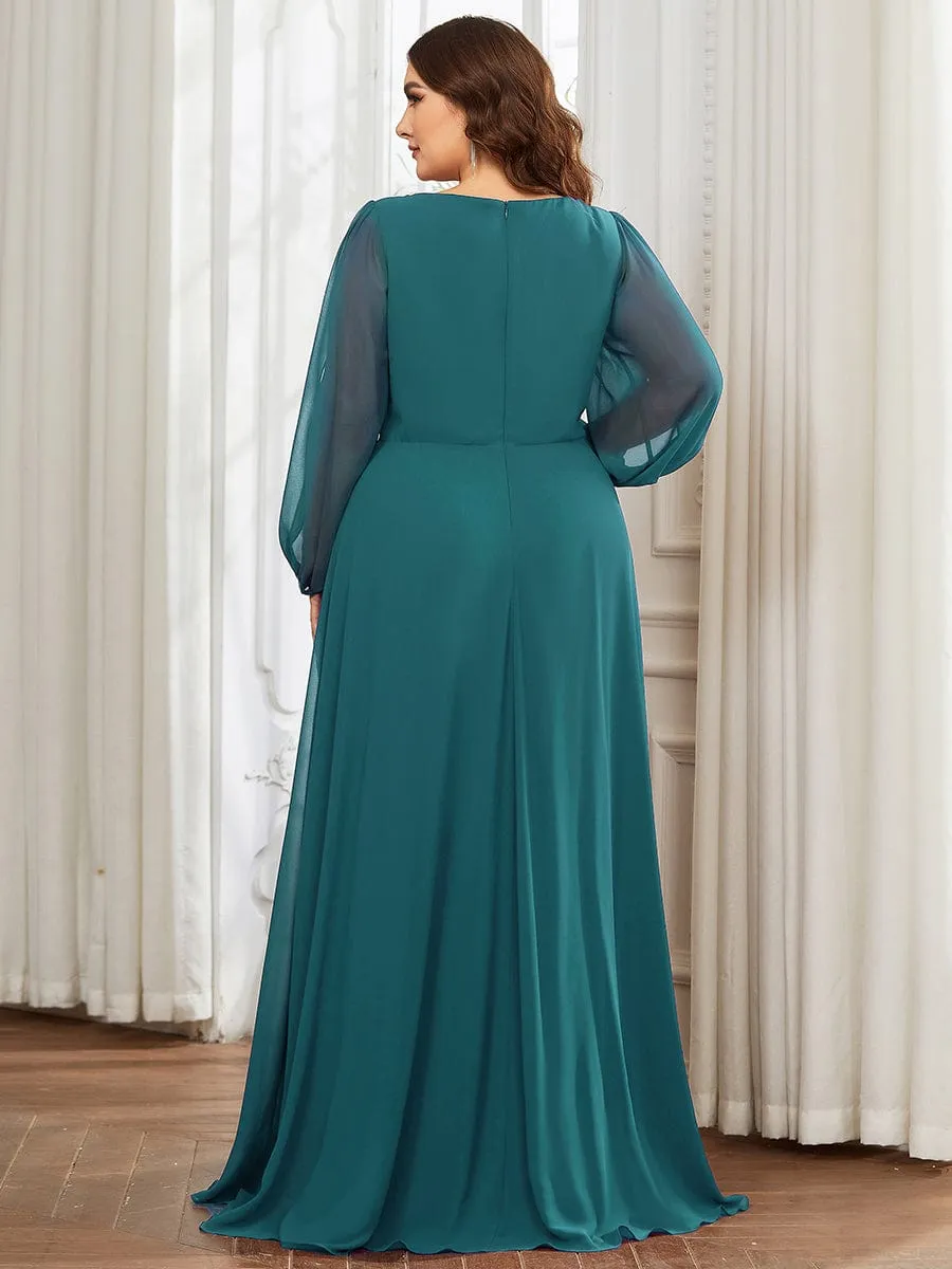 Deep V Neck Long Wedding Guest Dress with Long Sleeves