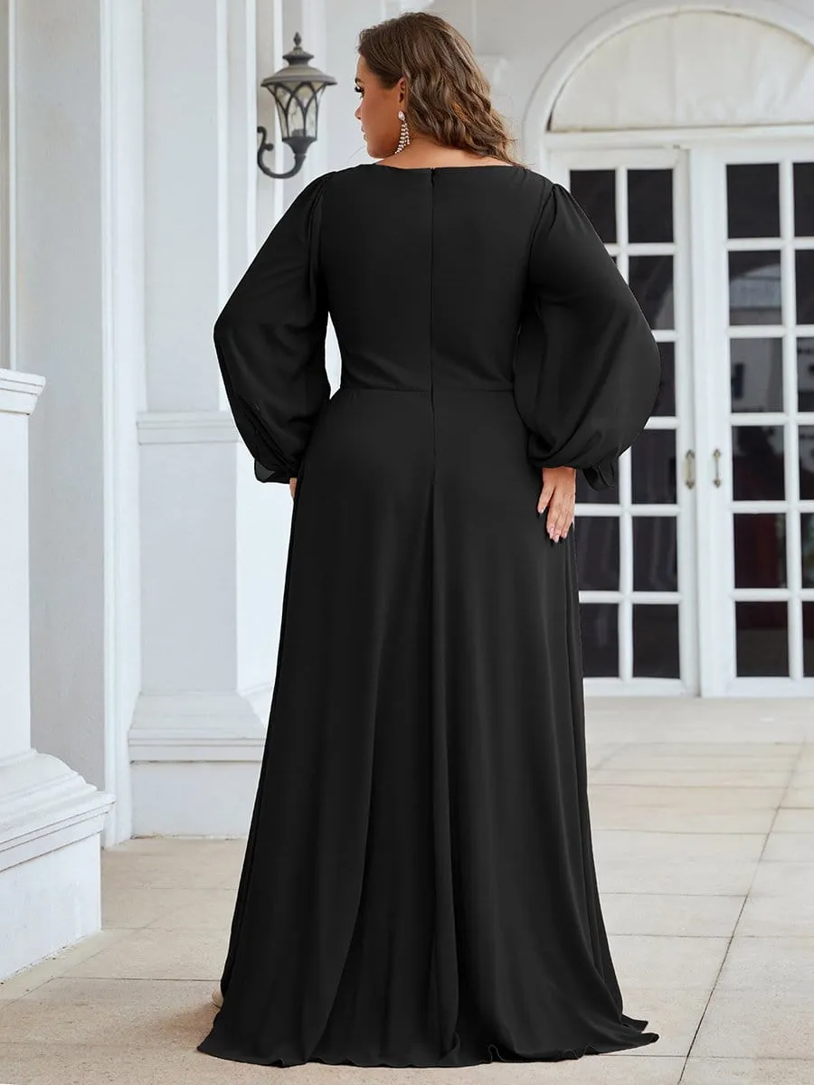 Deep V Neck Long Wedding Guest Dress with Long Sleeves