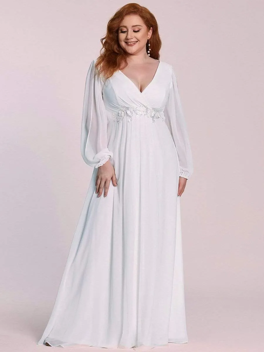 Deep V Neck Long Wedding Guest Dress with Long Sleeves