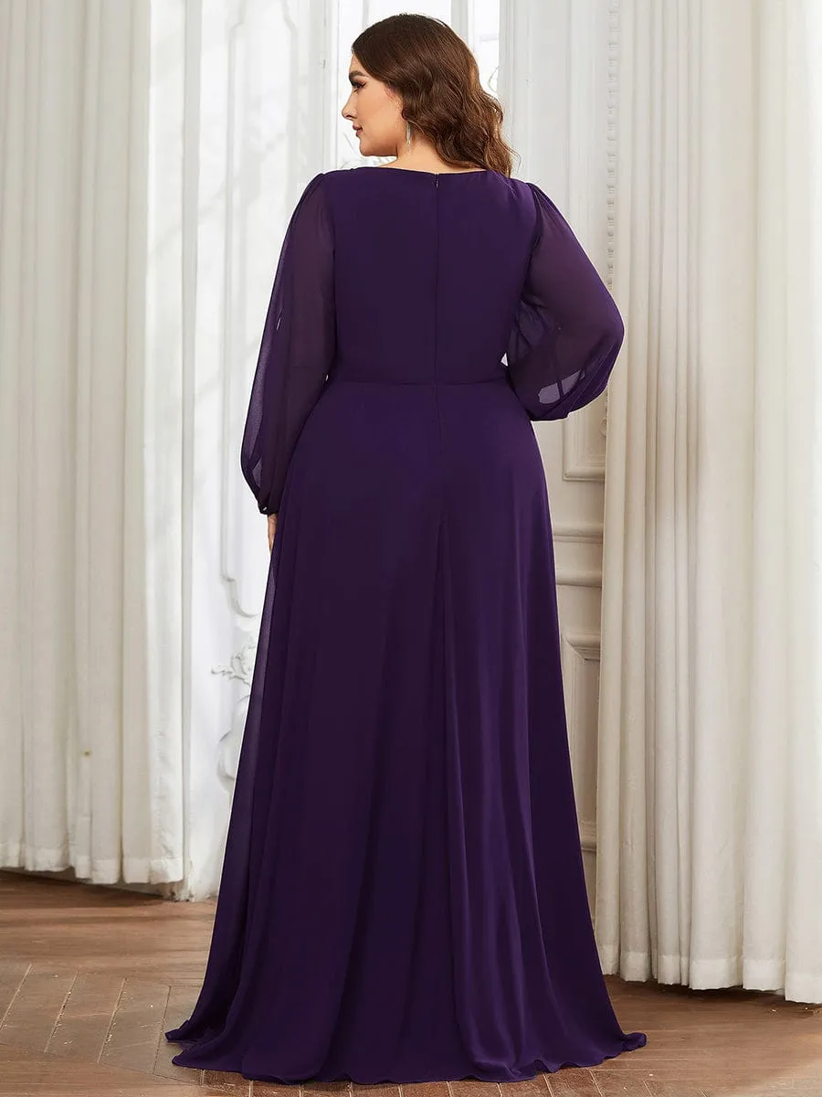 Deep V Neck Long Wedding Guest Dress with Long Sleeves