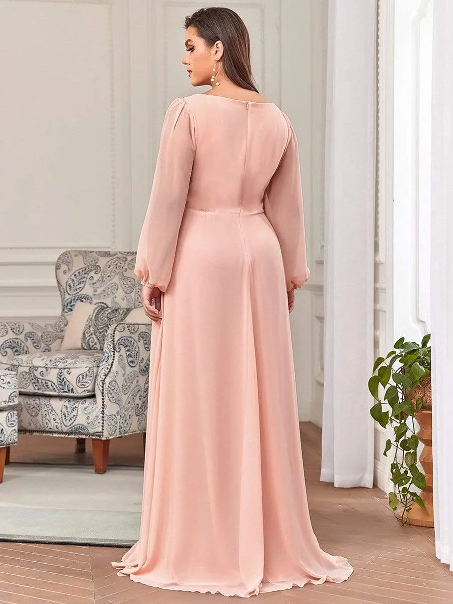 Deep V Neck Long Wedding Guest Dress with Long Sleeves