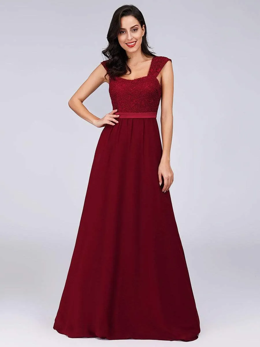 Elegant A Line Long Chiffon Bridesmaid Dress With Lace Bodice