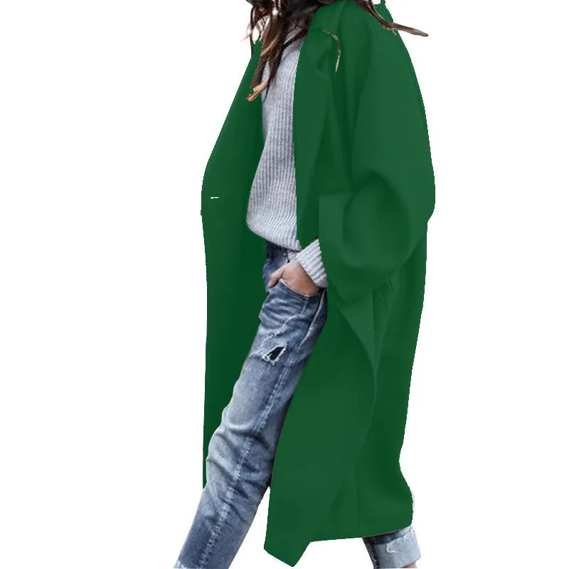 Elegant Baggy Art-Style Women's Woollen Long Jacket, Multi Colours