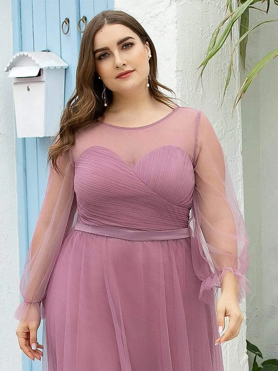 Elegant Half Sleeve Plus Size Floor Length Bridesmaid Dress