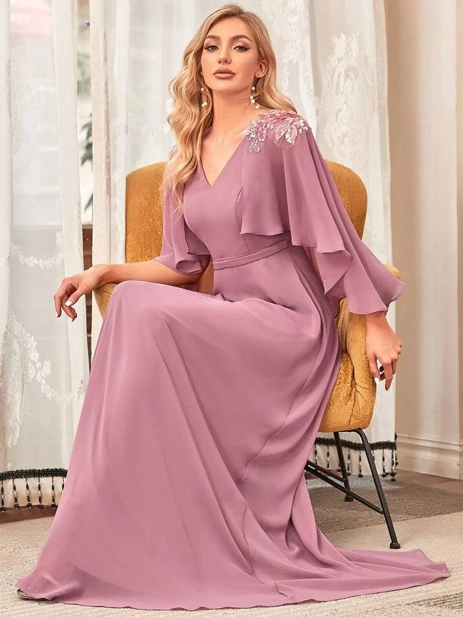 Elegant V Neck Flowy Chiffon Bridesmaid Dresses with Wraps(Final Sale)