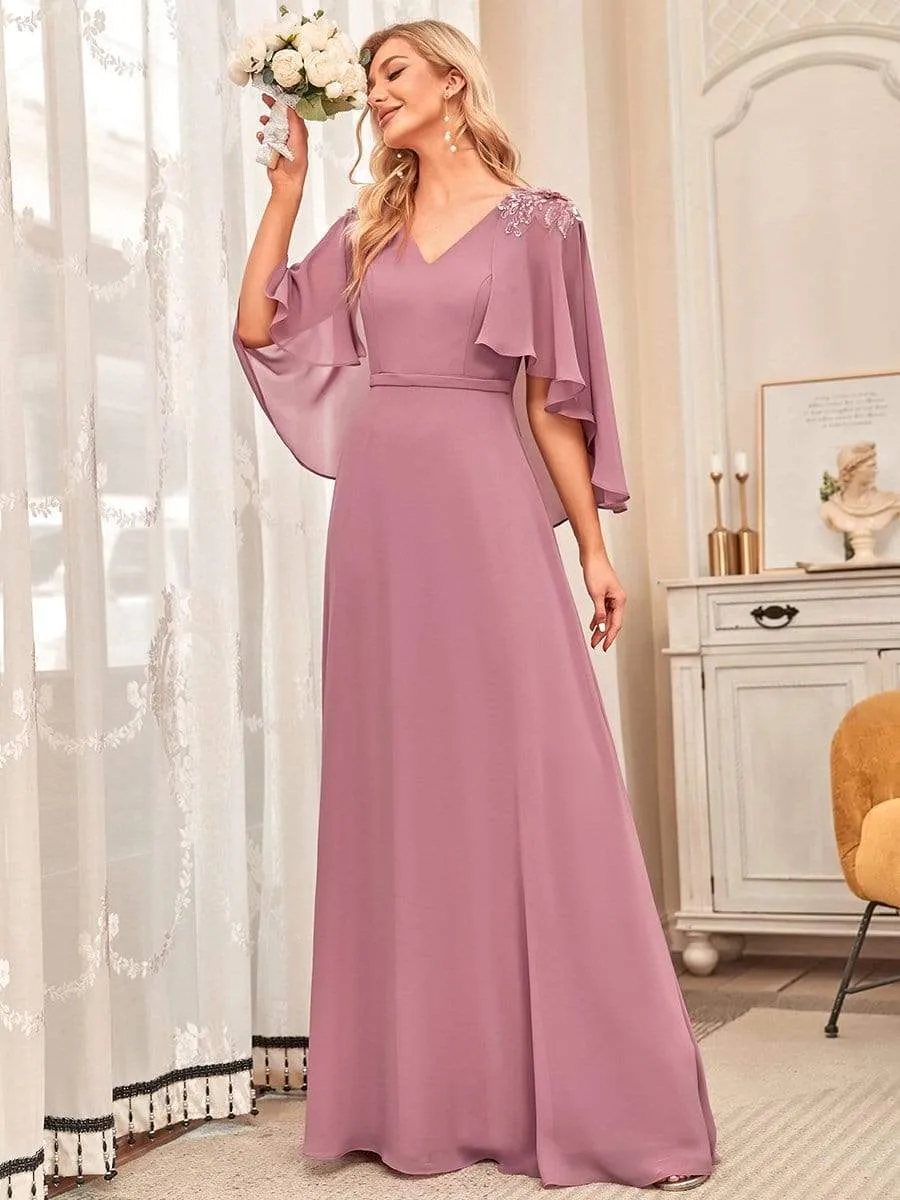 Elegant V Neck Flowy Chiffon Bridesmaid Dresses with Wraps(Final Sale)