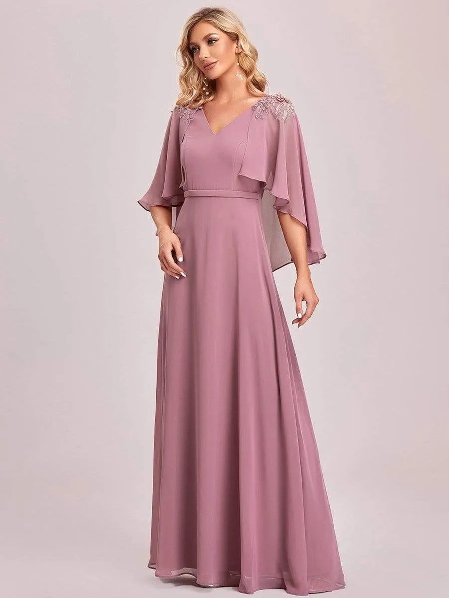 Elegant V Neck Flowy Chiffon Bridesmaid Dresses with Wraps(Final Sale)