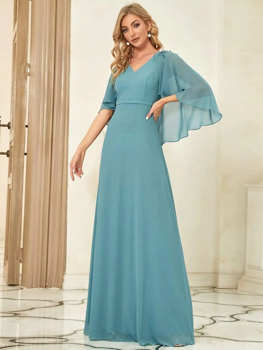 Elegant V Neck Flowy Chiffon Bridesmaid Dresses with Wraps(Final Sale)