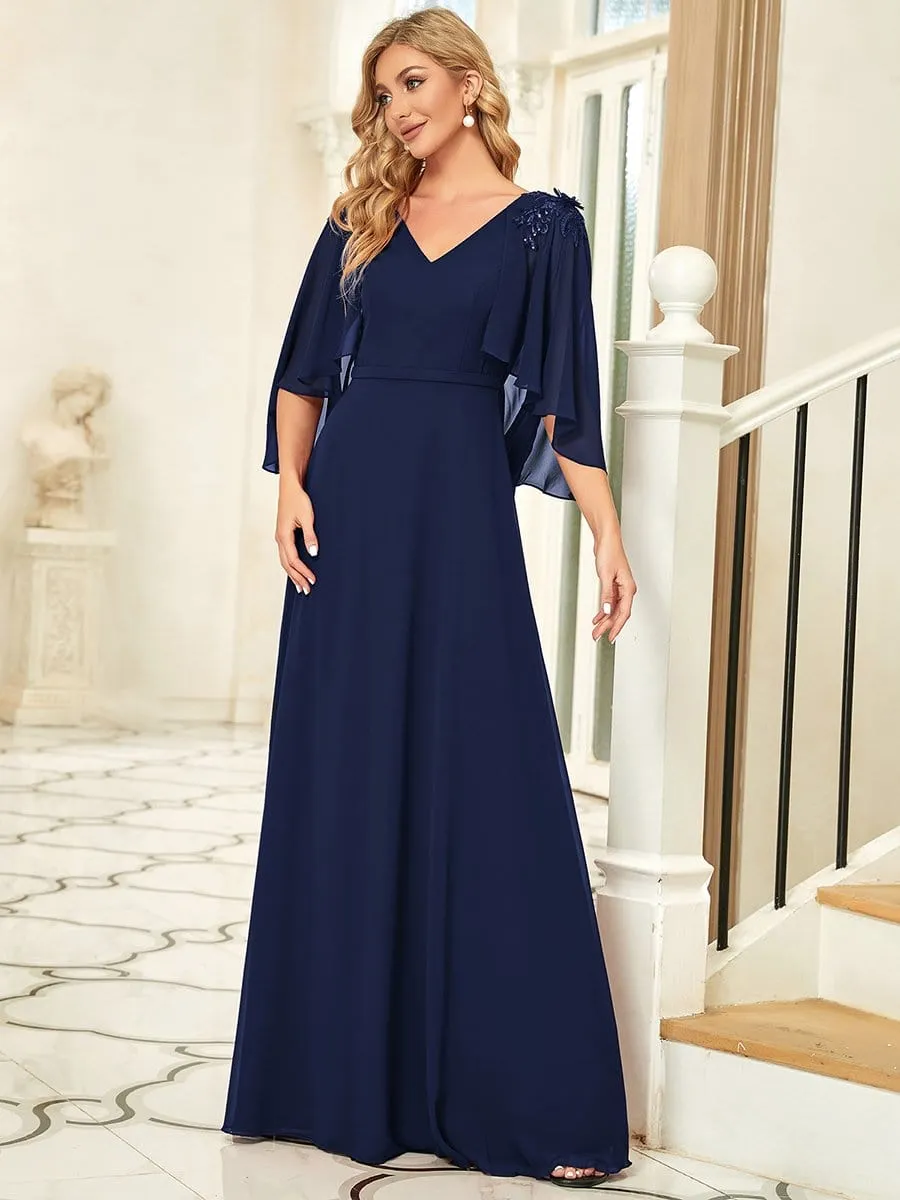 Elegant V Neck Flowy Chiffon Bridesmaid Dresses with Wraps(Final Sale)