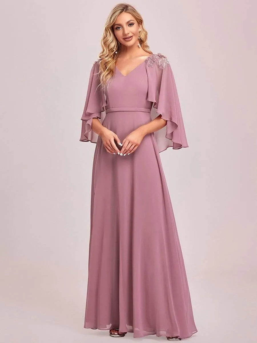 Elegant V Neck Flowy Chiffon Bridesmaid Dresses with Wraps(Final Sale)