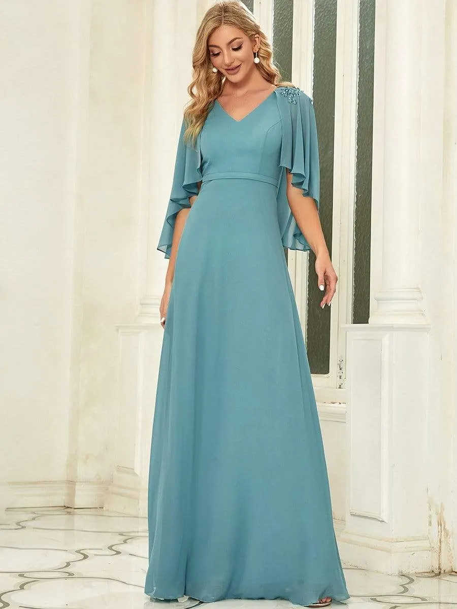 Elegant V Neck Flowy Chiffon Bridesmaid Dresses with Wraps(Final Sale)