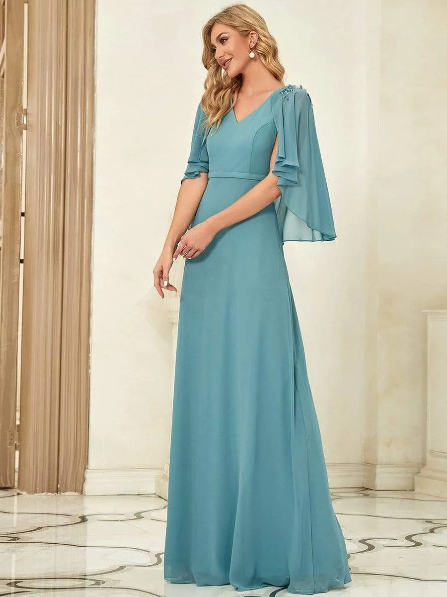 Elegant V Neck Flowy Chiffon Bridesmaid Dresses with Wraps(Final Sale)