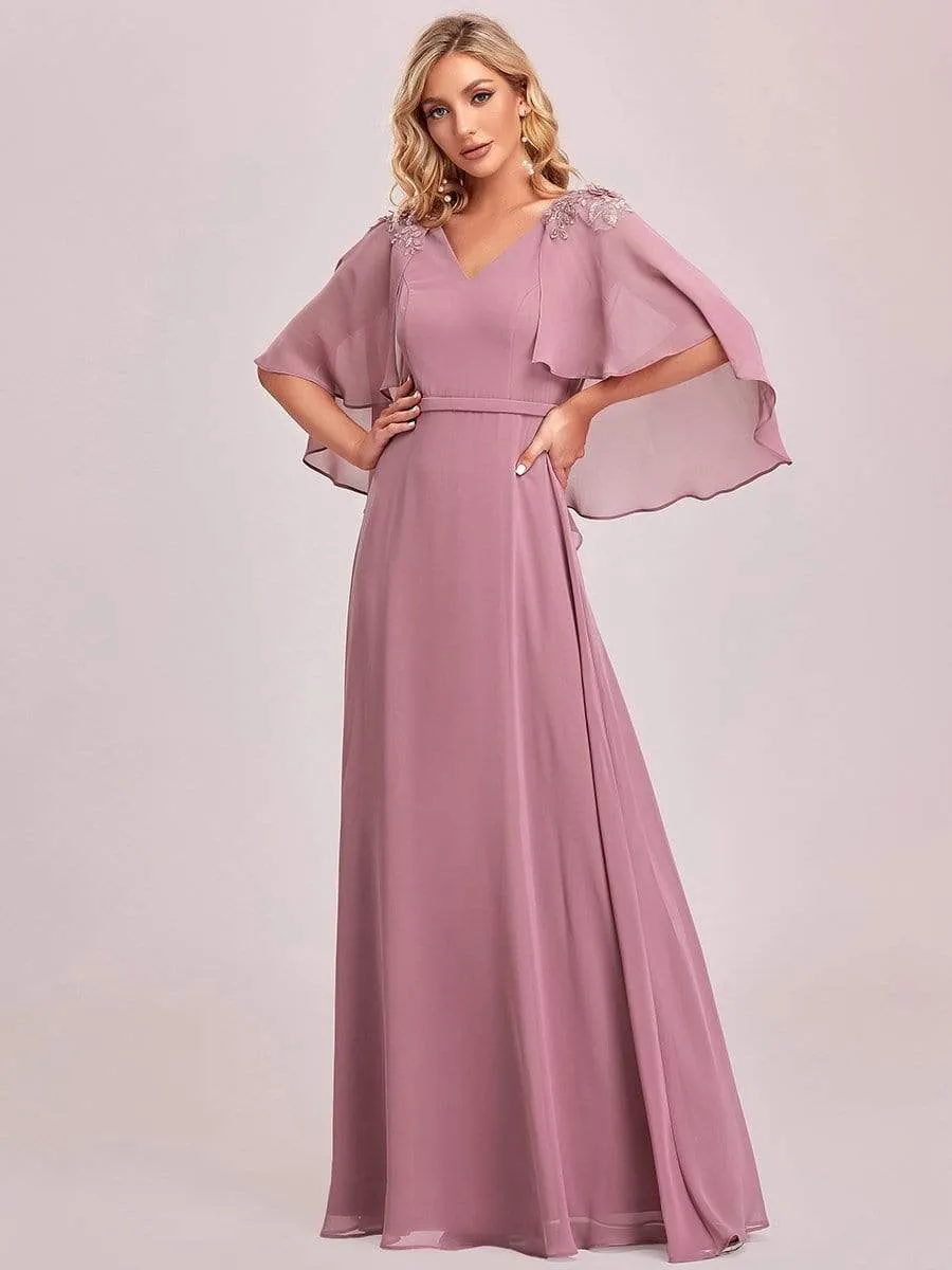 Elegant V Neck Flowy Chiffon Bridesmaid Dresses with Wraps(Final Sale)