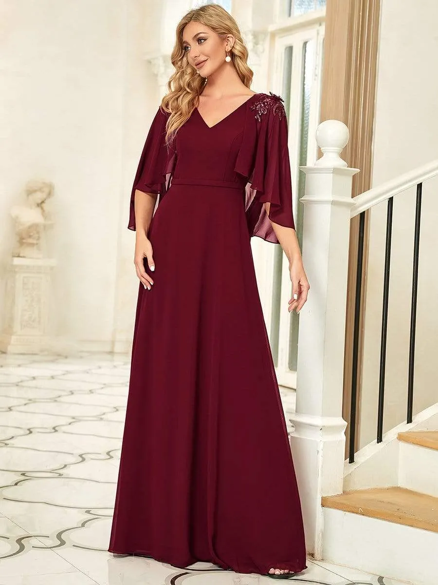 Elegant V Neck Flowy Chiffon Bridesmaid Dresses with Wraps(Final Sale)