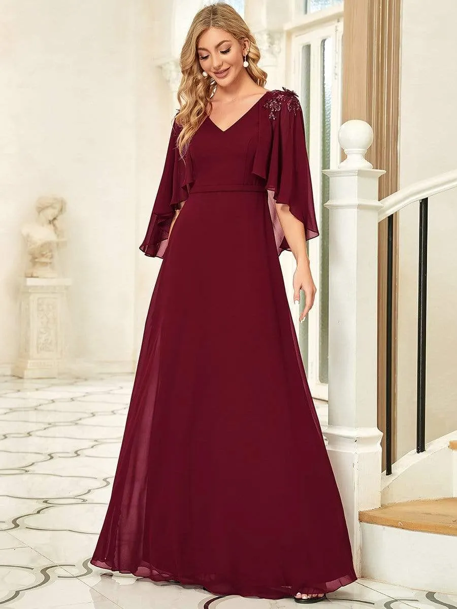 Elegant V Neck Flowy Chiffon Bridesmaid Dresses with Wraps(Final Sale)