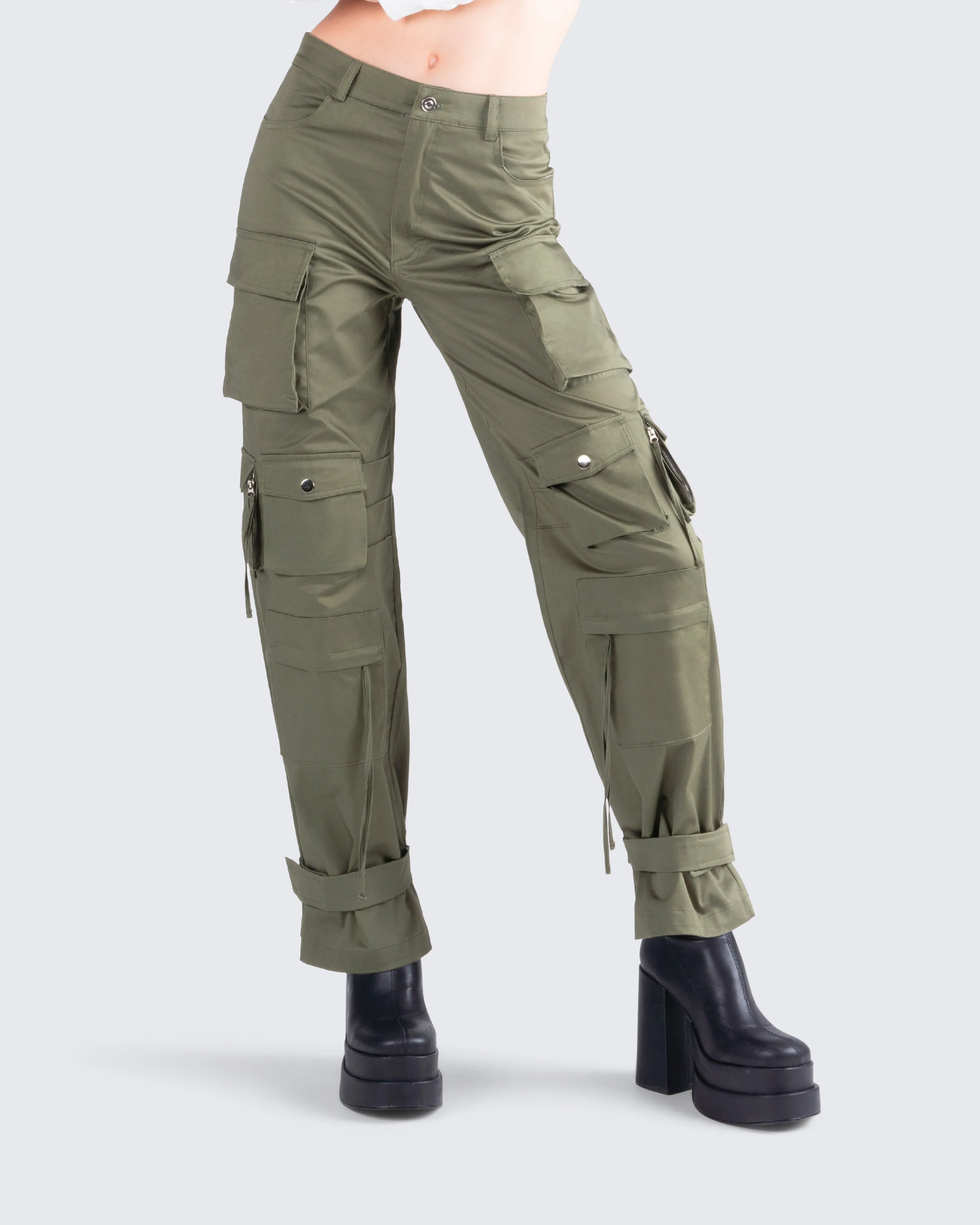 Eleni Olive Utility Pocket Pant