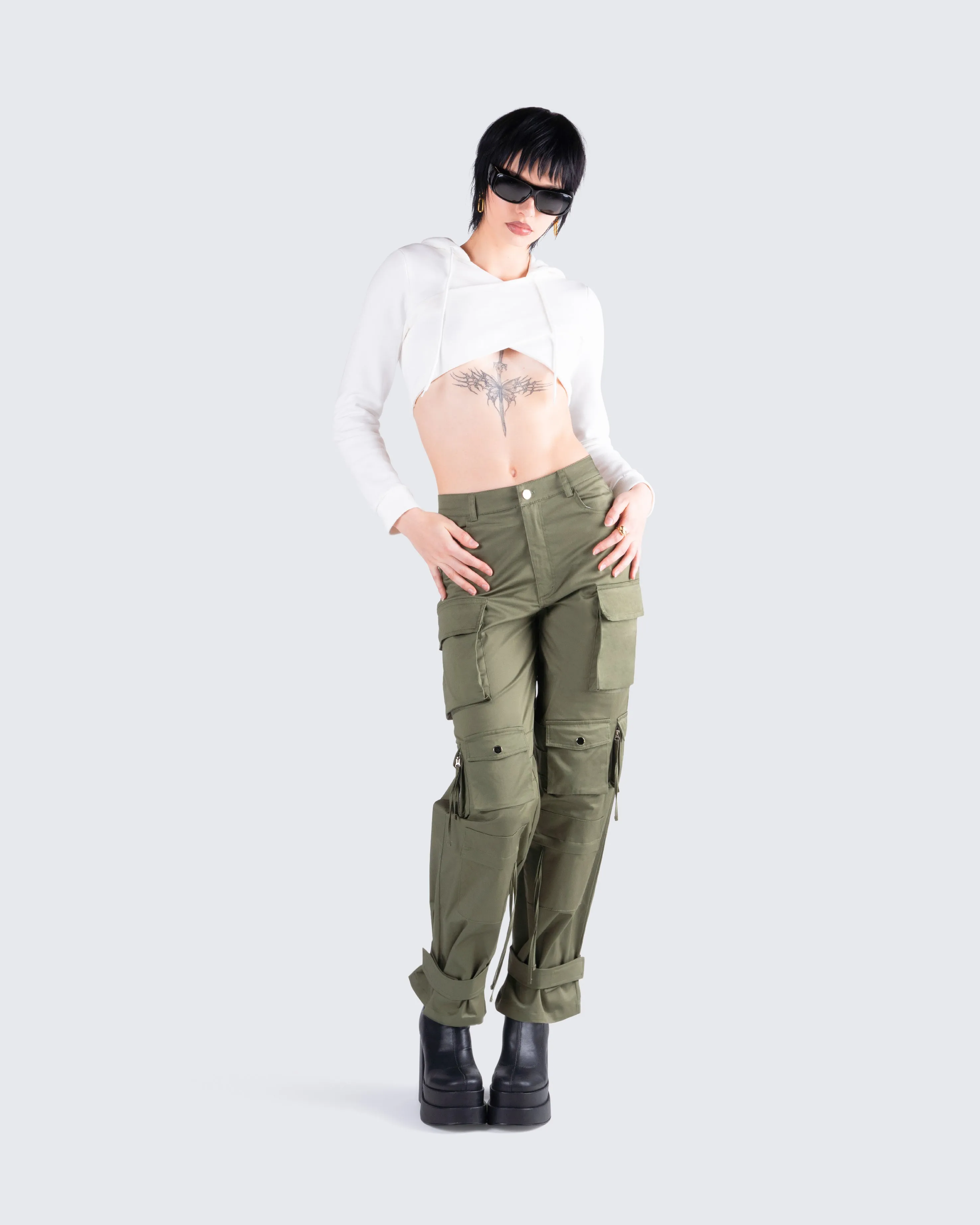 Eleni Olive Utility Pocket Pant