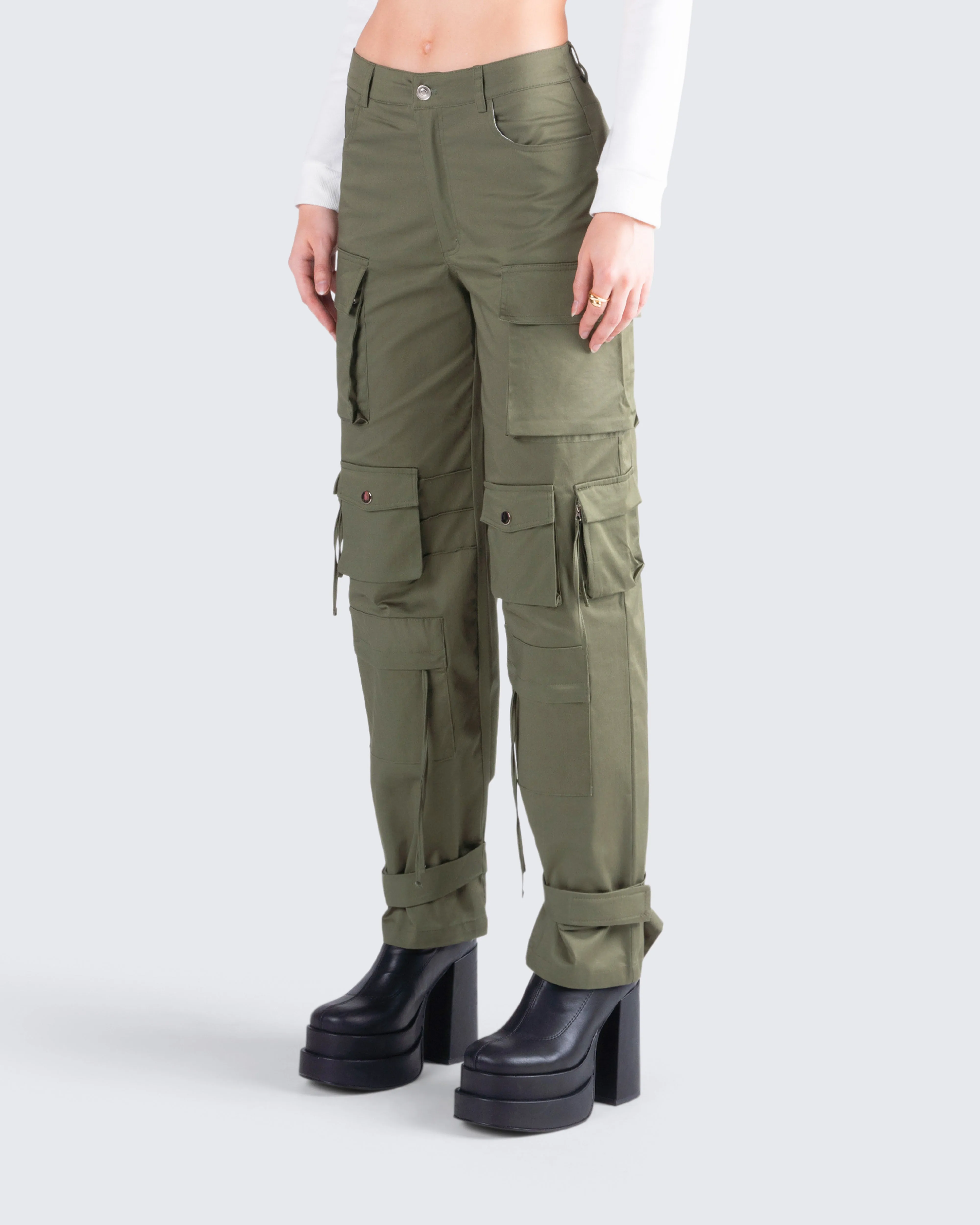 Eleni Olive Utility Pocket Pant