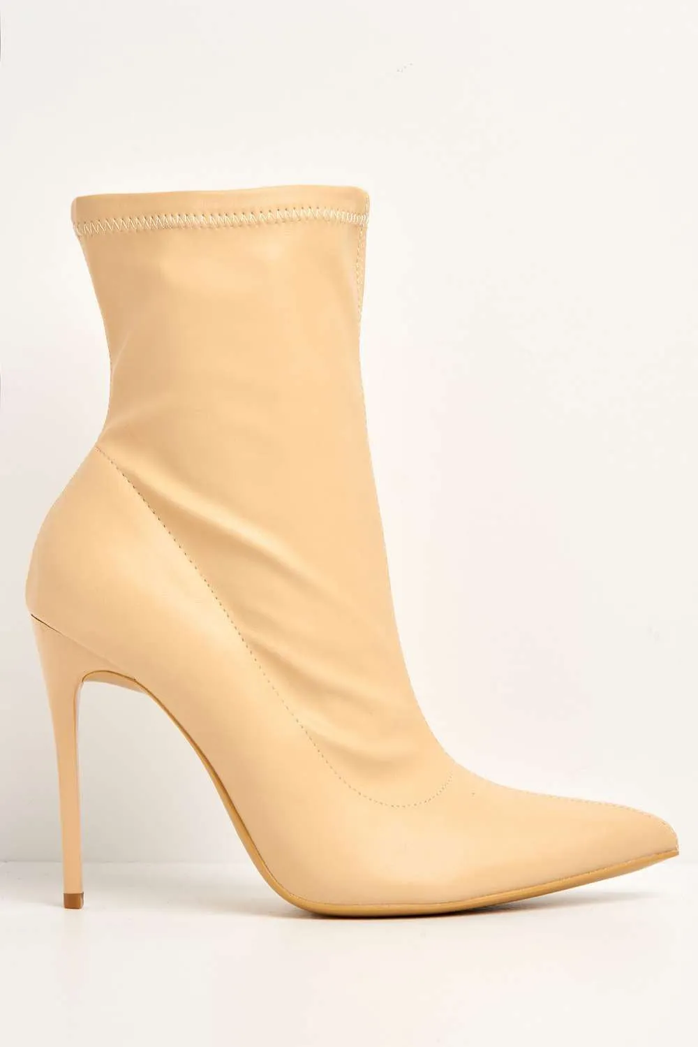 Eless Pointed Toe Stiletto Heeled Ankle Boots in Nude Matt