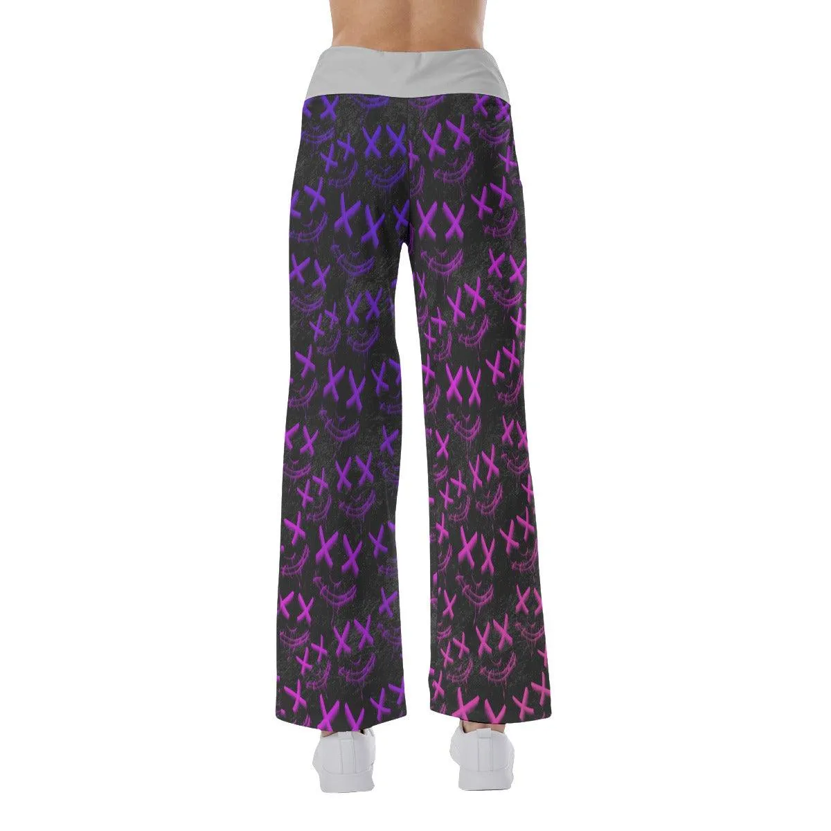 Face Smile Pattern Pink High-waisted Straight-leg Trousers