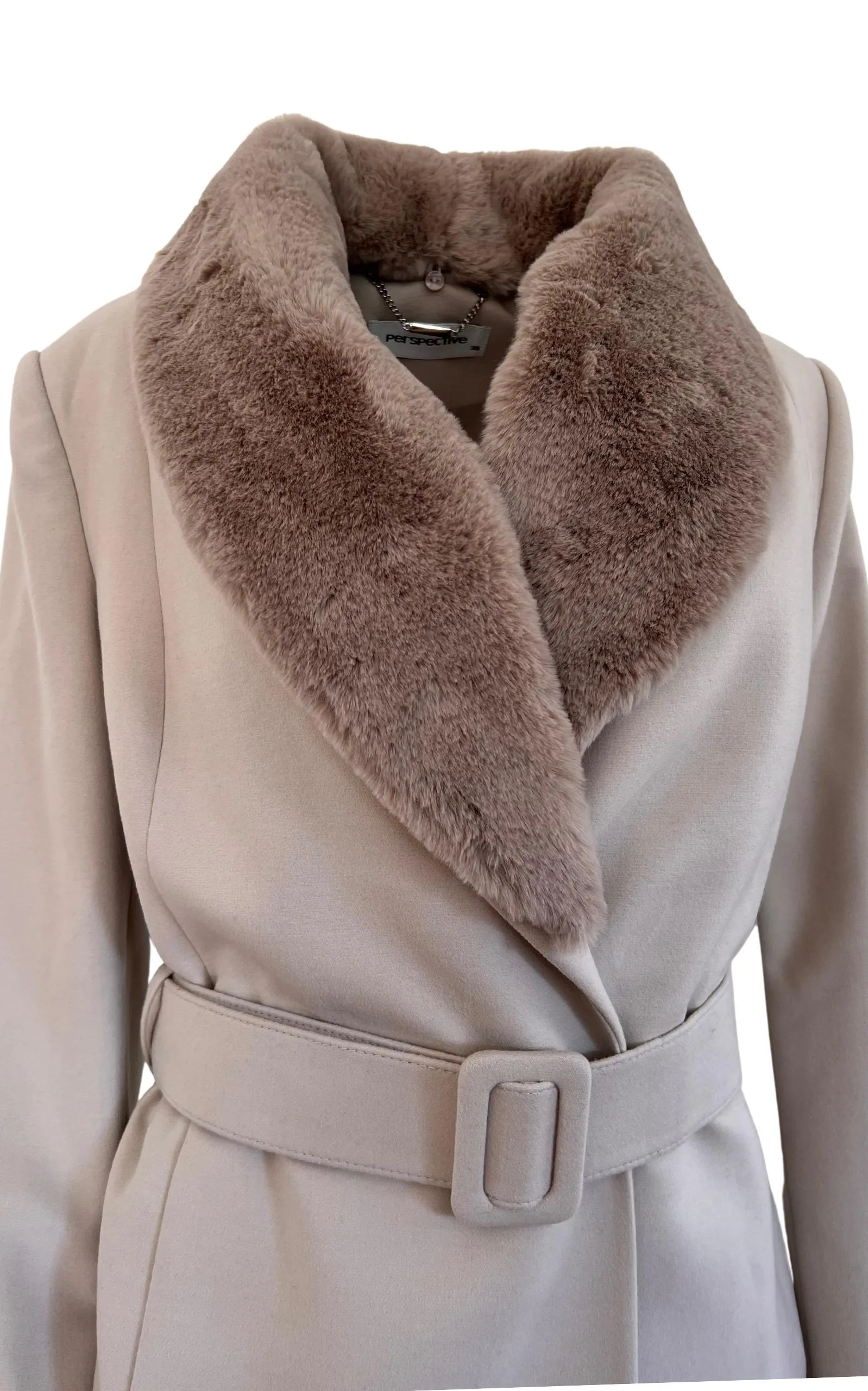 Faux Fur Collar Wrap Trench Coat