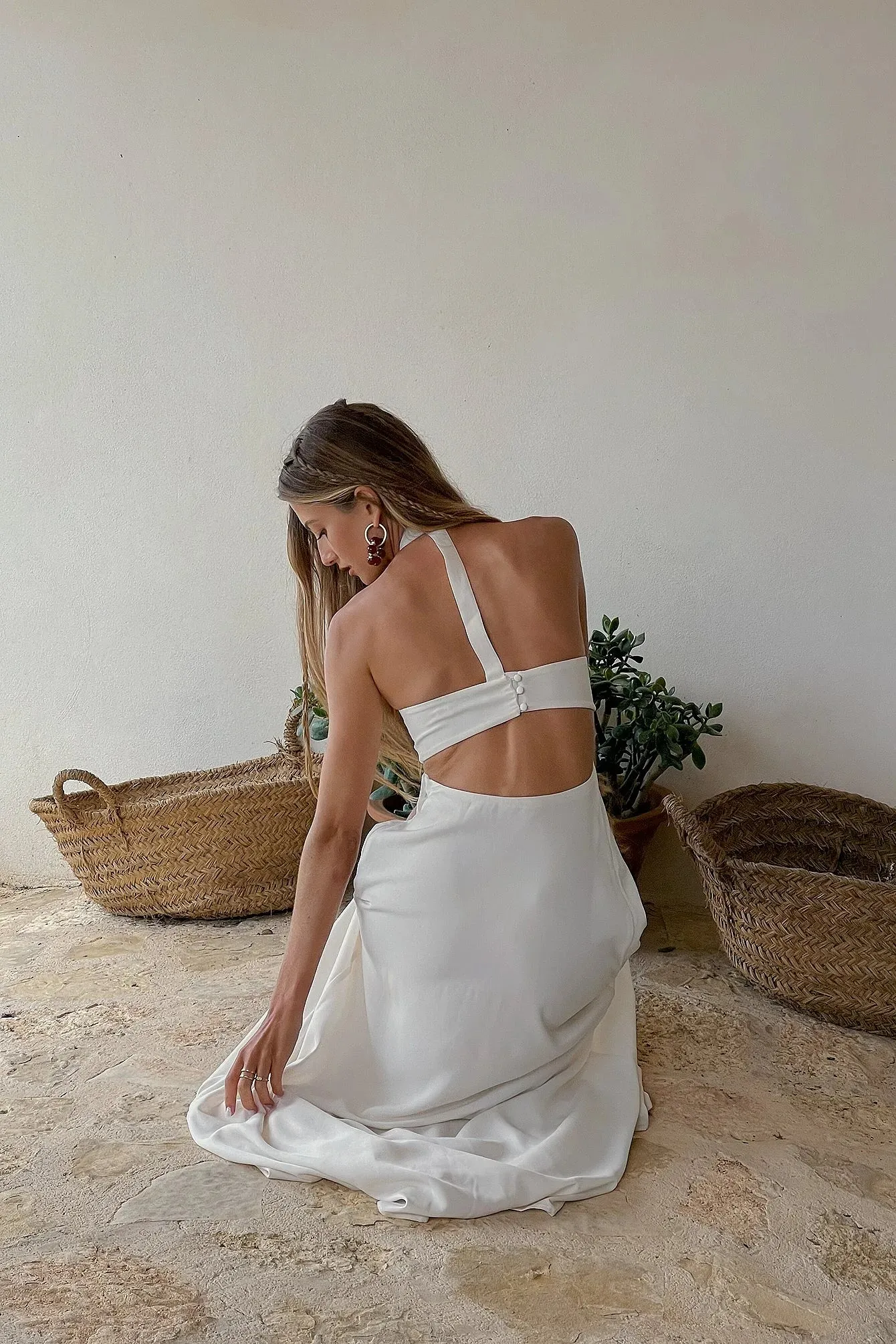 FLOWY MAXI DRESS WITH CUT OUTS - OFF WHITE